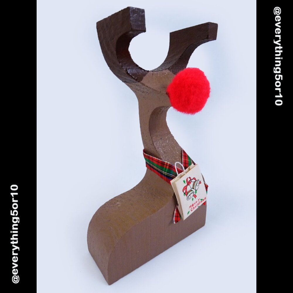 Vtg MCM Style Painted Wooden Reindeer Rudolph Christmas Wood Figurine Handmade
